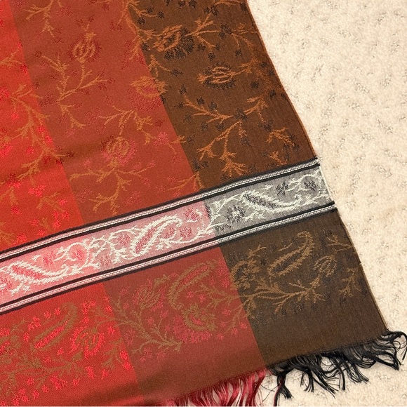 Silky Scarf Wrap Shawl Earthy Warm Tones Brown Burgundy Made In France Luxury - Picture 8 of 12